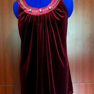 Burgundy Satin, Rhinestones & Velvet Top